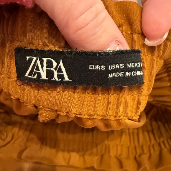 ZARA High Waisted Paper Bag Straight Leg Trouser Pants Mustard Yellow 31891 - Picture 10 of 15